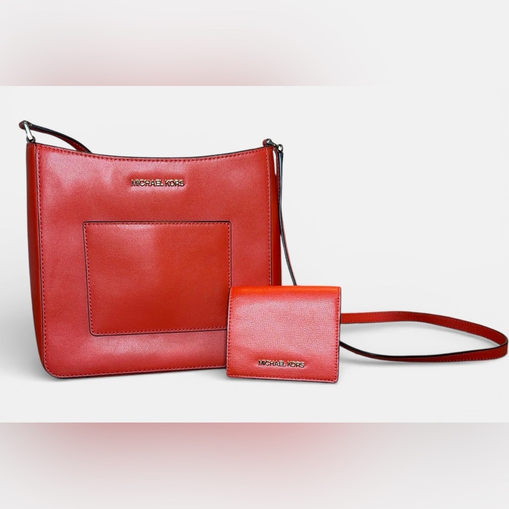 NWT Michael Kors Gloria Leather Mandarin, Orange Crossbody Bag and Wallet Set